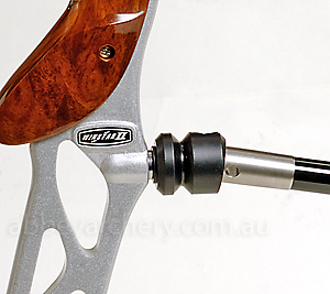 Angled Quick Disconnect installed on bow, with stabiliser attached