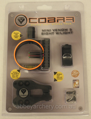 Cobra Mini Venom 5 fibre optic pin sight with light black RH or LH image