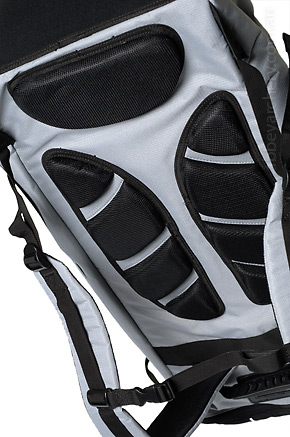 Backpack rear, lumbar pad and sternum strap