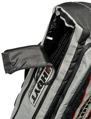 Side dual zip pocket which stows limbs and riser