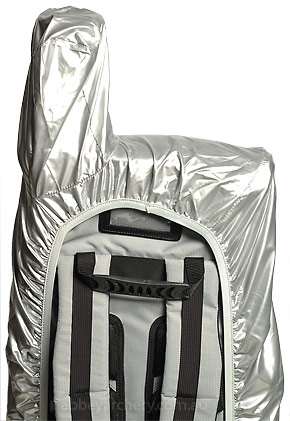 Backpack rear with raincoat