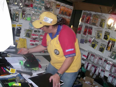Abbey Archery's Jeanette hard at work at the Pro Shop