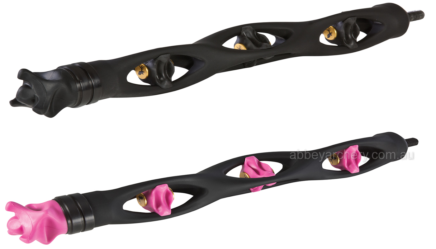 Trophy Ridge Static Stabiliser 9in 6oz black & pink with bowsling large image. Click to return to Trophy Ridge Static Stabiliser 9in 6oz black & pink with bowsling price and description