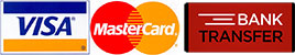 Pay with Visa, Mastercard or by Bank Transfer